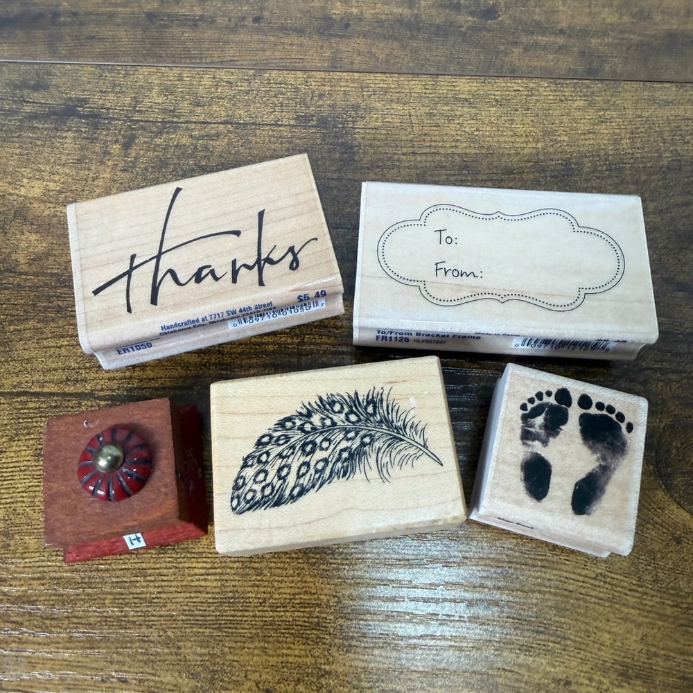 Stampabilities Rubber Stamps Lot of 5 Feather To From Thanks Footprints Letter H